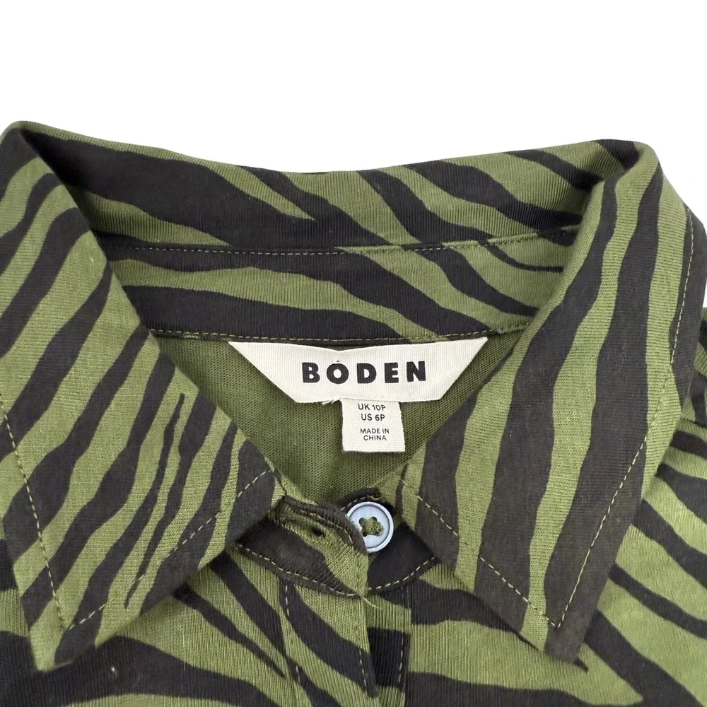 Boden Olive Green Zebra-Print Midi Shirt Dress - Picture 6 of 7